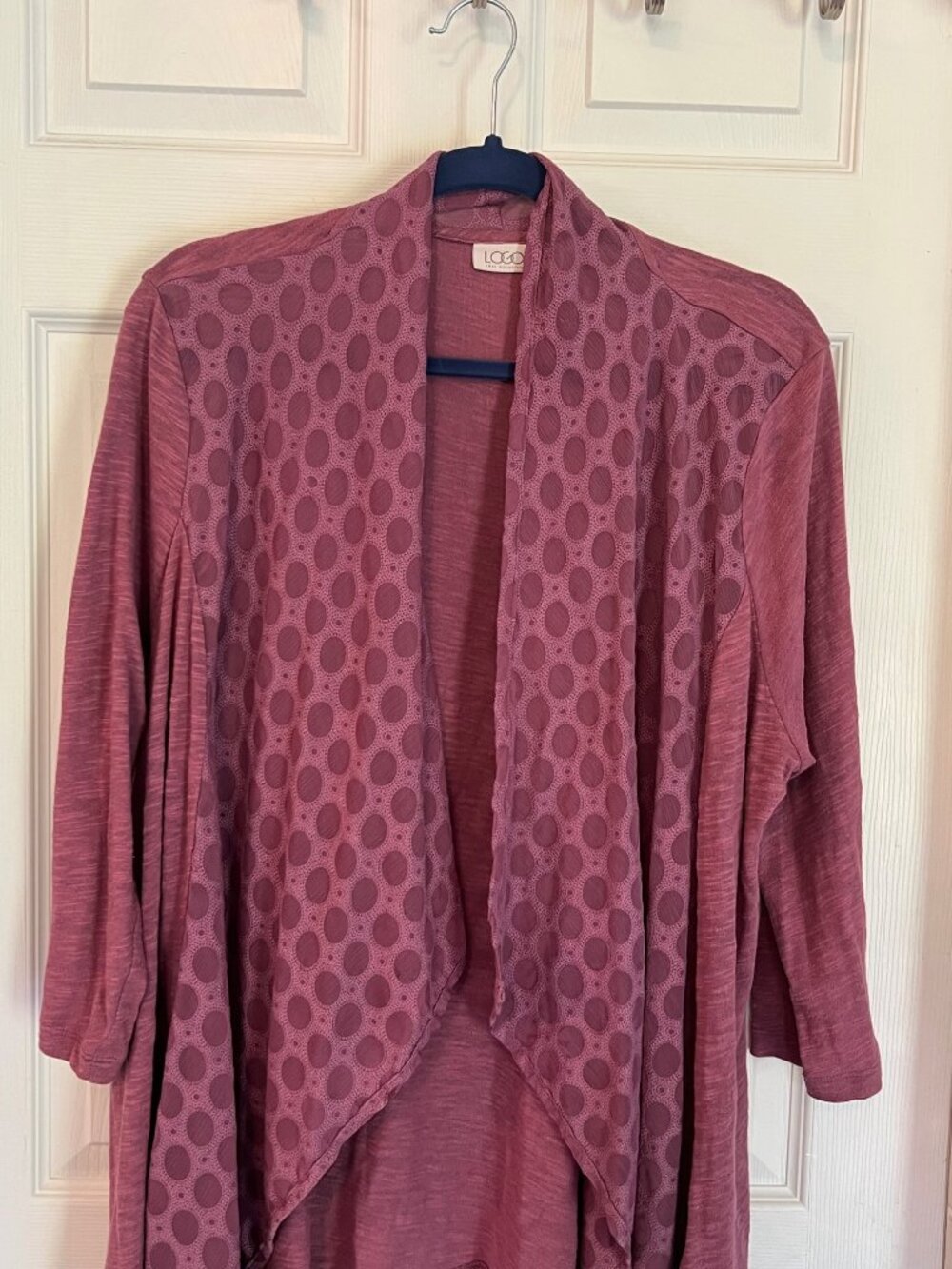 LOGO Lori Goldstein Purple Open Waterfall Cardigan Sweater Knit Blouse Top XL - Picture 2 of 6